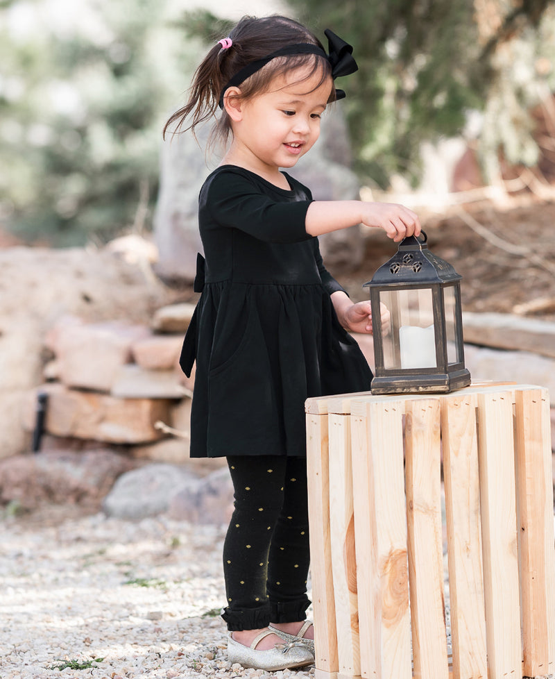 LONG SLEEVE KNIT TWIRL DRESS BLACK