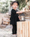 LONG SLEEVE KNIT TWIRL DRESS BLACK
