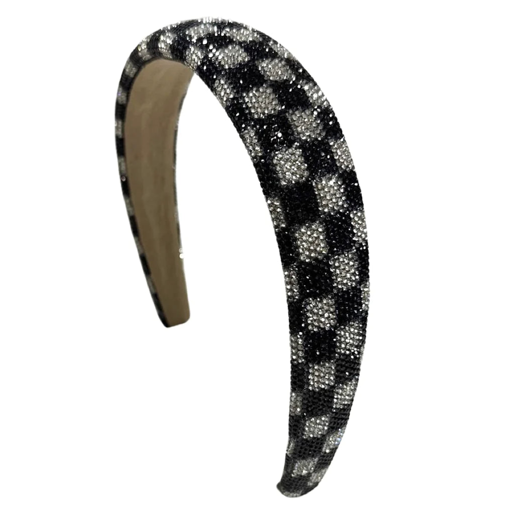 FULLY CRYSTALLIZED CHECKED HEADBAND - BLACK