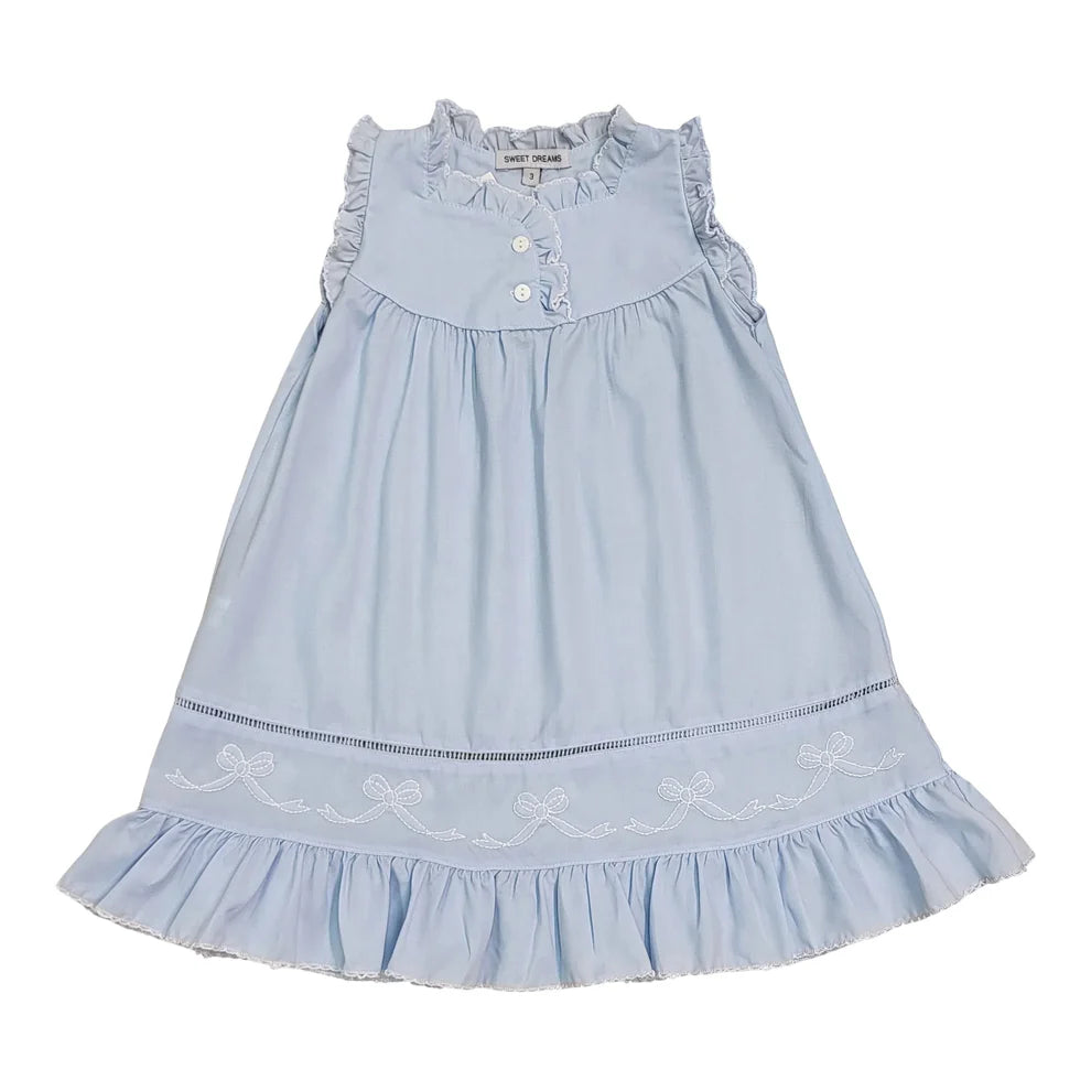 SHADOW STITCH EMBROIDERED BOW BLUE GOWN