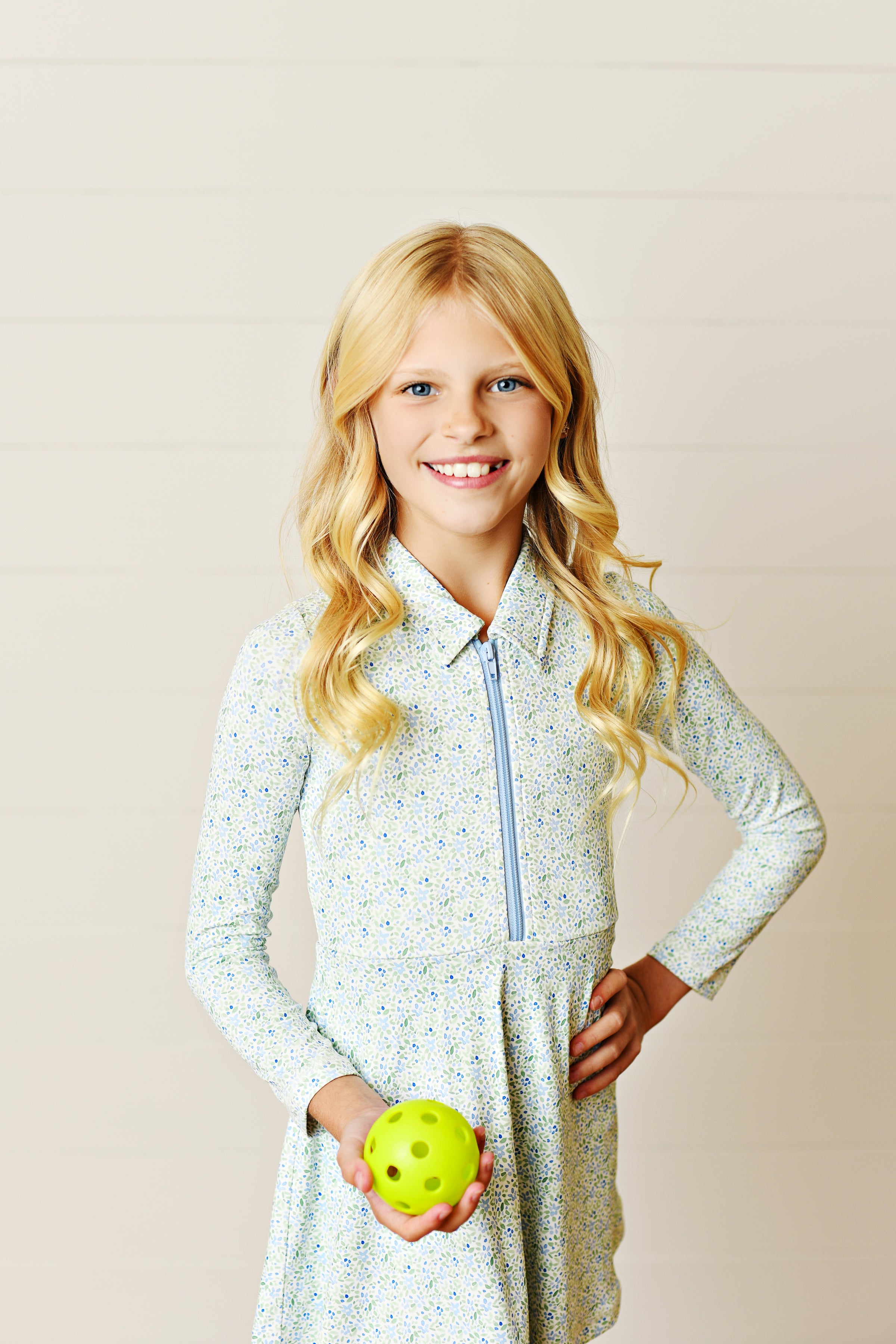 LONG SLEEVE FLORAL COLLAR TENNIS DRESS