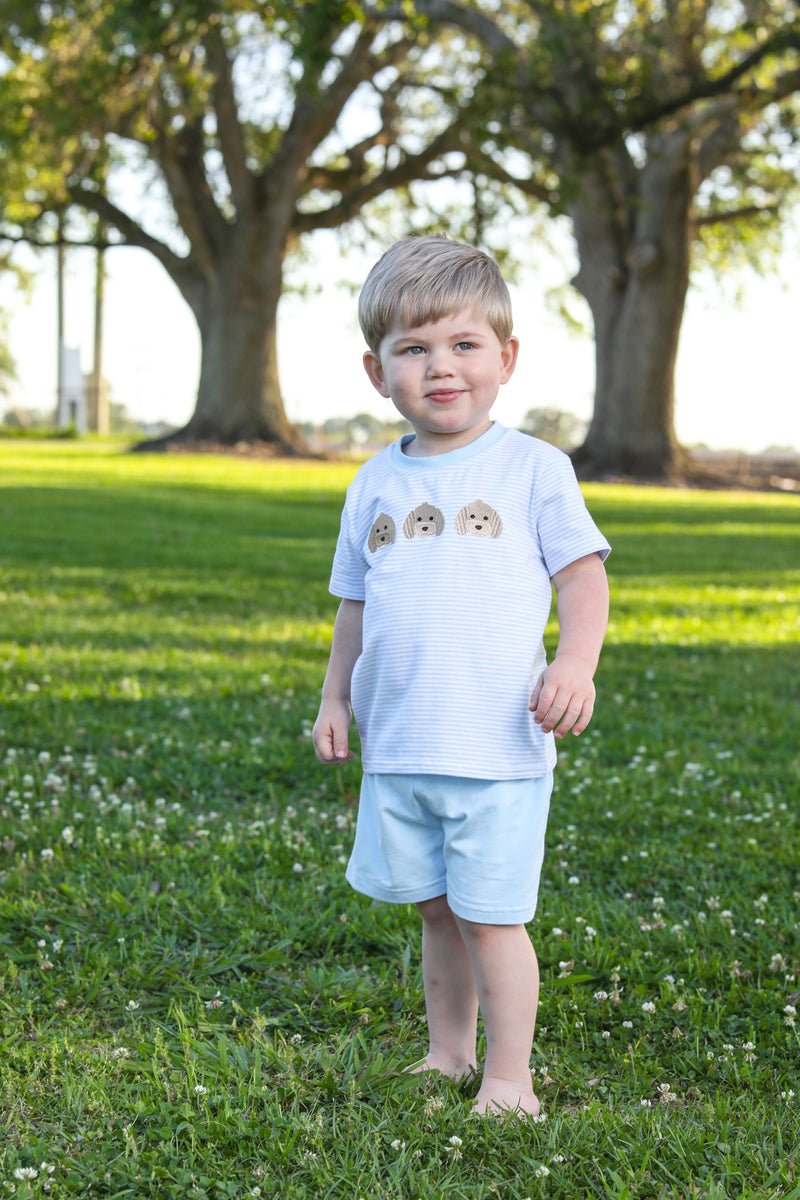 PUPPY TRIO EMBROIDERED BOY SHORT SET