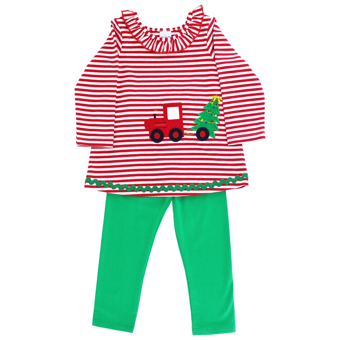 CHOO CHOO APPLIQUE GIRLS TUNIC PANT SET