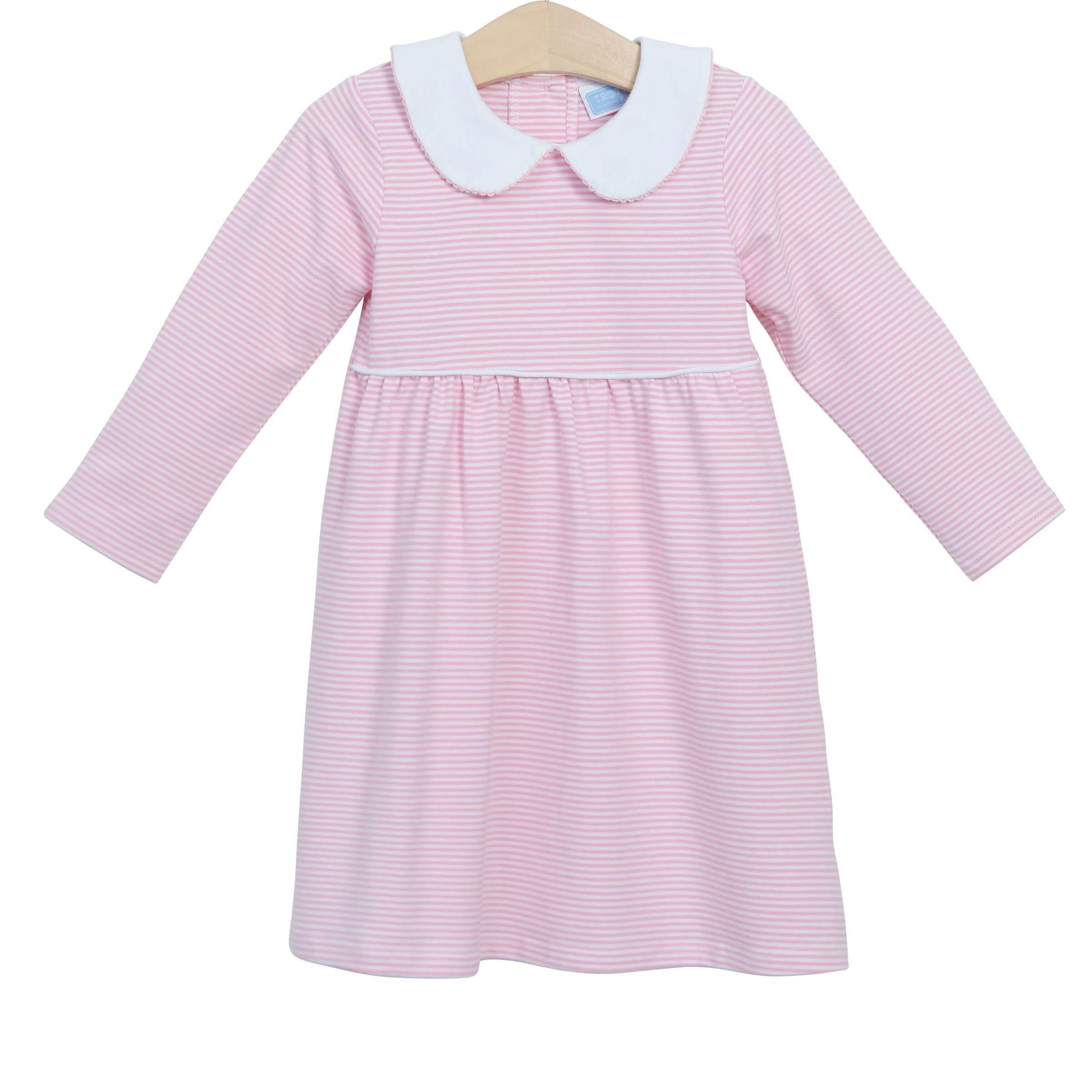CLAIRE LONG SLEEVE DRESS IN LIGHT PINK STRIPE