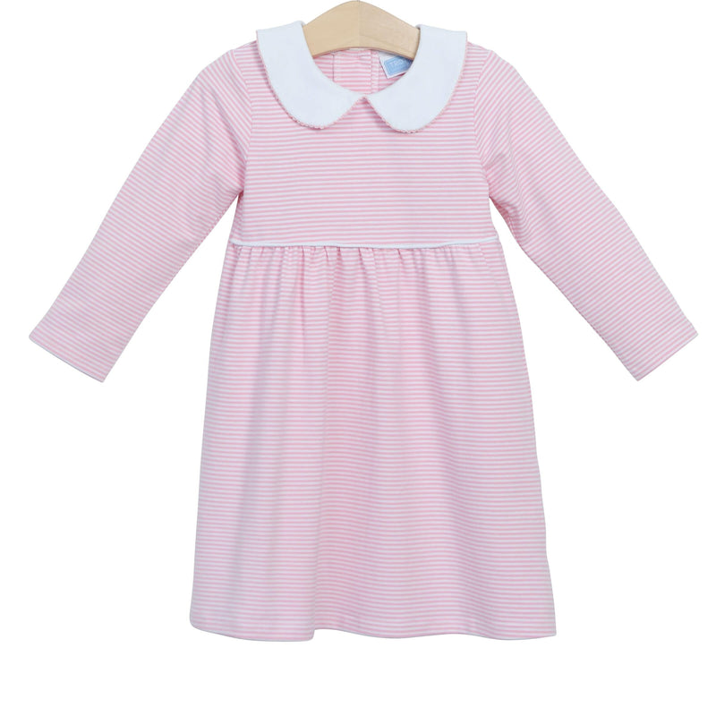 CLAIRE LONG SLEEVE DRESS IN LIGHT PINK STRIPE