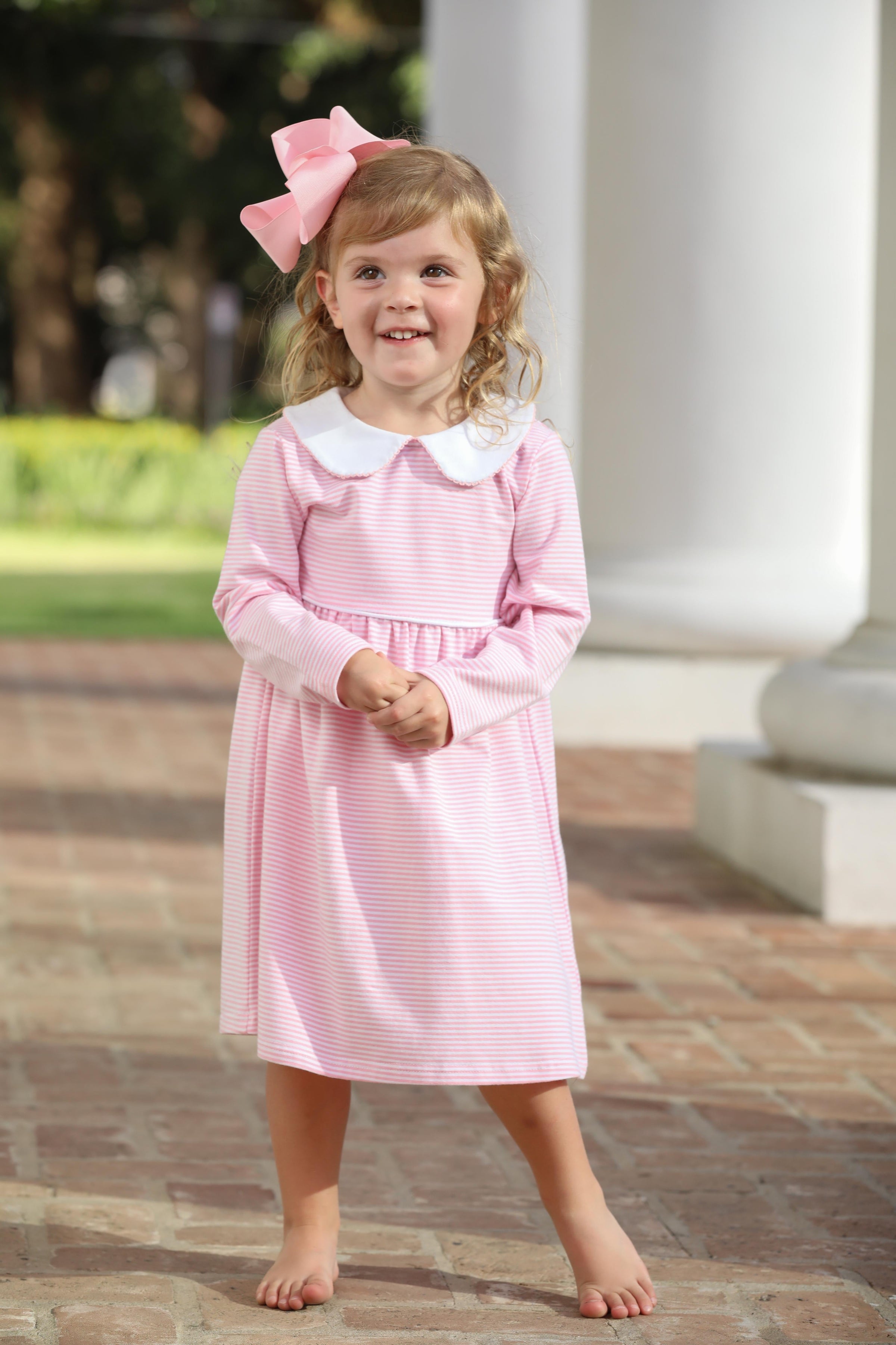 CLAIRE LONG SLEEVE DRESS IN LIGHT PINK STRIPE
