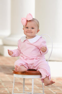 CLAIRE LONG SLEEVE ROMPER IN LIGHT PINK STRIPE