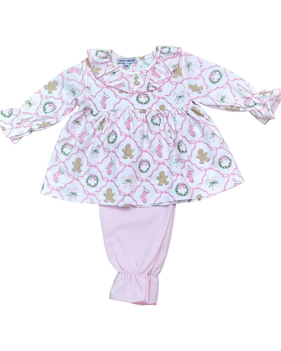 CHRISTMAS BOW TRELLIS PRINT PANTS SET