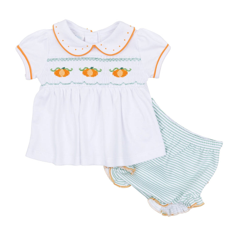 LIL’ PUMPKINS SMOCKED RUFFLE DIAPER COVER SET