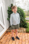 BOY'S LONG SLEEVE PRO PERFORMANCE POLO IN GREEN SPRUE STRIPE