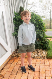 BOY'S LONG SLEEVE PRO PERFORMANCE POLO IN GREEN SPRUE STRIPE