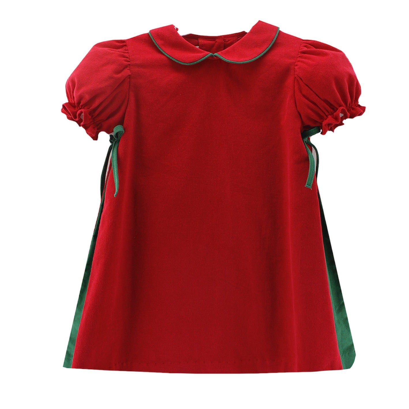 ERIN'S SIDE BOW DRESS RED AND GREEN CORDUROY