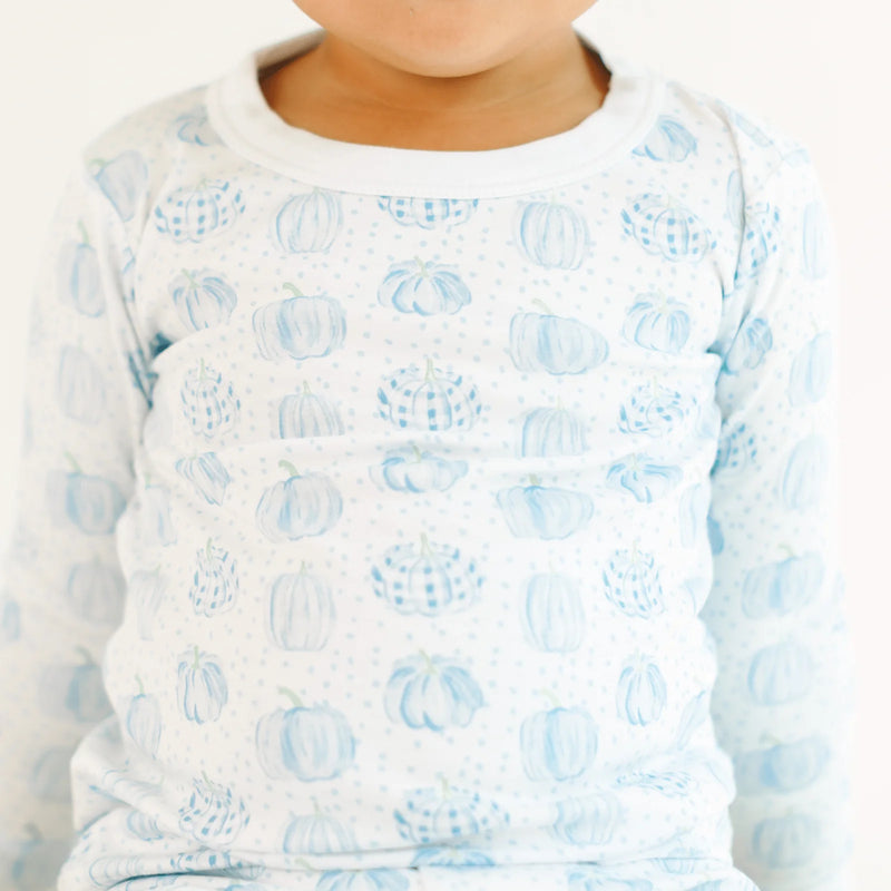 PRECIOUS PUMPKINS PRINT LONG PAJAMAS BLUE