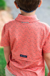 BOY'S SHORT SLEEVE PRO PERFORMANCE POLO IN DEER ANTLER PRINT ON ORANGE