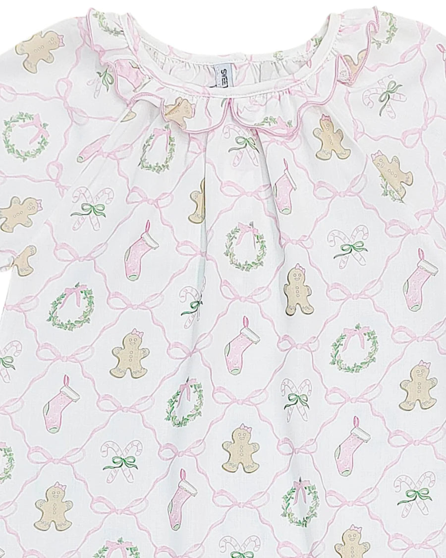 CHRISTMAS BOW TRELLIS PRINT GOWN