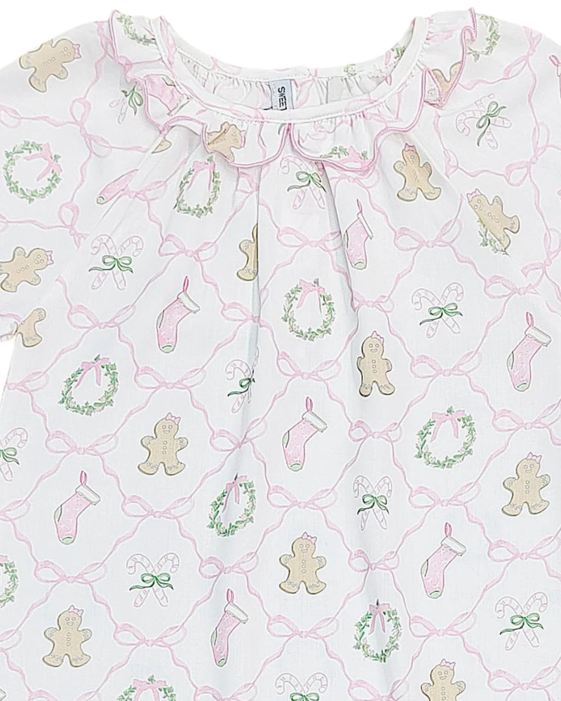 CHRISTMAS BOW TRELLIS PRINT GOWN
