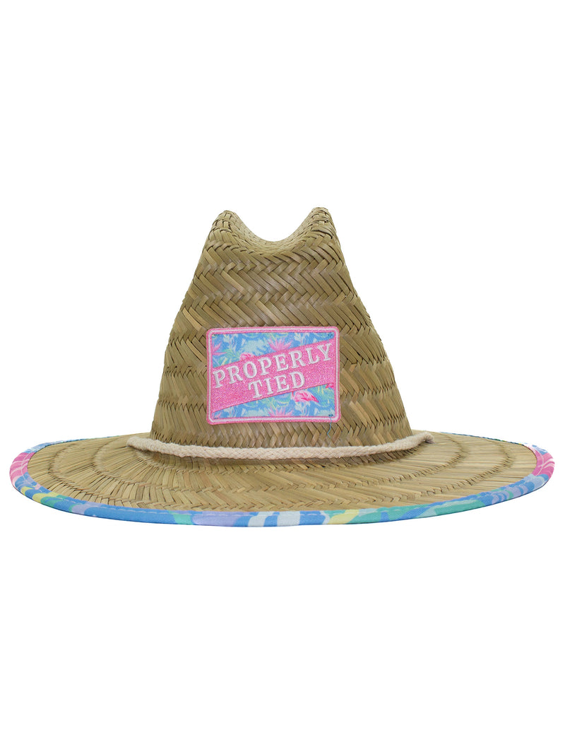 YOUTH CABO STRAW HAT - FLORAL FLAMINGOS