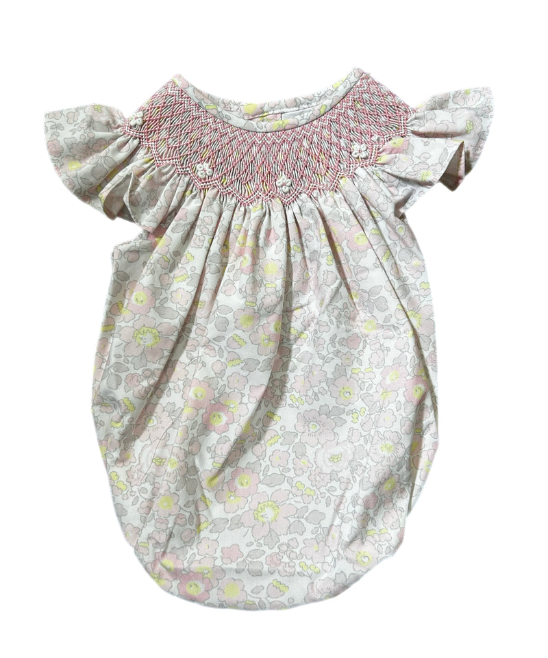 MELODY PINK FLORAL PRINT SMOCKED BUBBLE