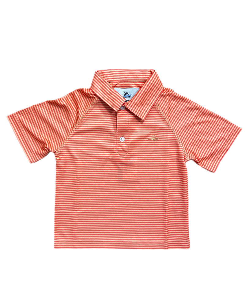 CORAL AND SUNSET STRIPE PERFORMANCE POLO