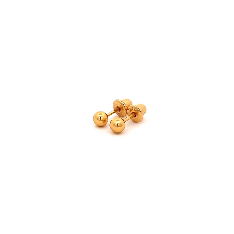 14K GOLD-PLATED GIRLS SCREW BACK BALL EARRINGS