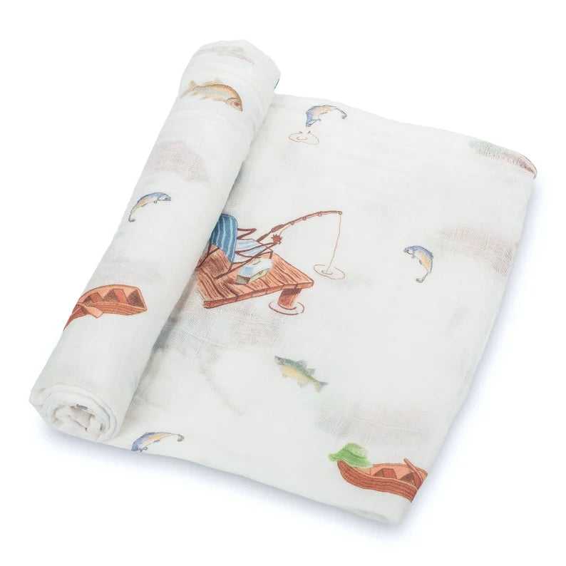 GONE FISHING BABY MUSLIN COTTON BLANKET