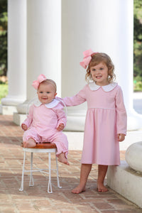 CLAIRE LONG SLEEVE ROMPER IN LIGHT PINK STRIPE