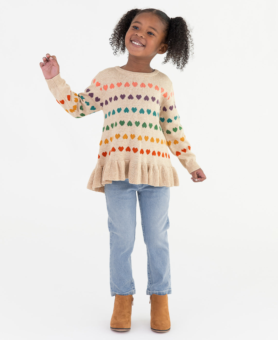 RUFFLE HEM HEARTS SWEATER