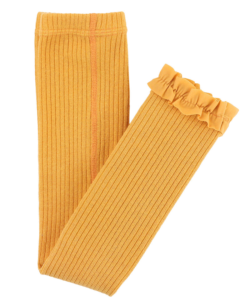 RIBBED FOOTLESS RUFFLED TIGHTS HONEY