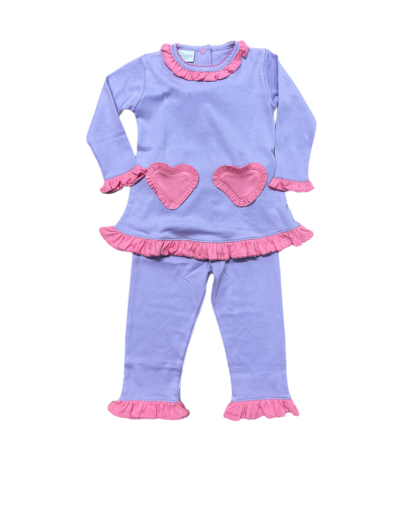 HEART APPLIQUE POCKETS RUFFLE PANT SET