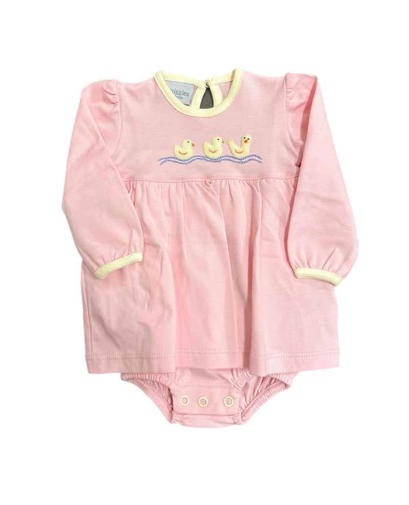 PINK ONESIE DRESS WITH DUCKS