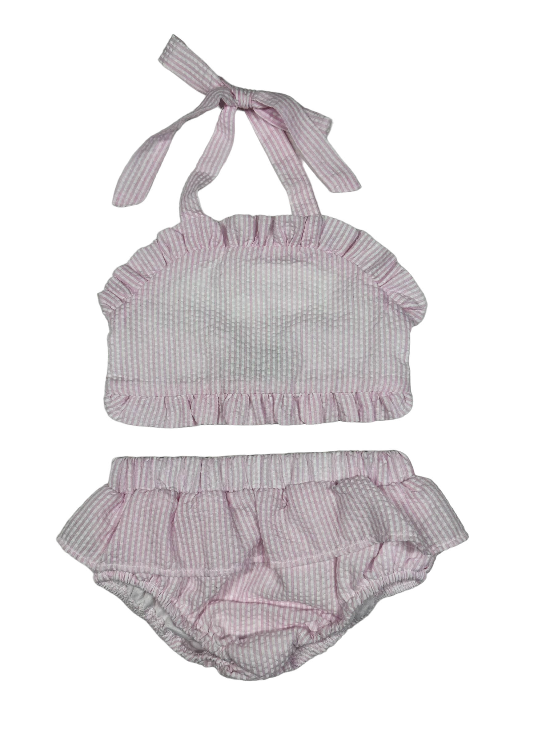PINK SEERSUCKER 2 PIECE SWIM SUIT