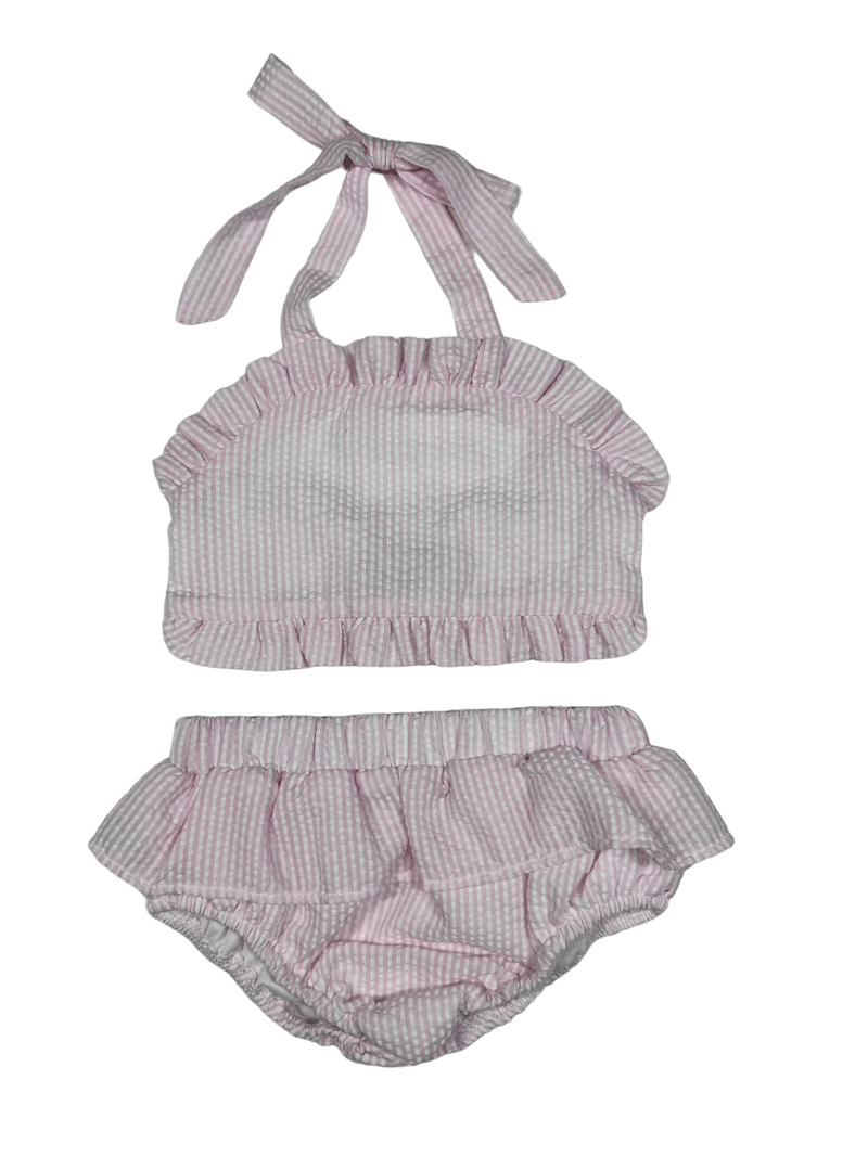 PINK SEERSUCKER 2 PIECE SWIM SUIT