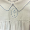 BLESSED EMBROIDERED COLLARED LONG SLEEVE GATHERED GOWN - LIGHT BLUE