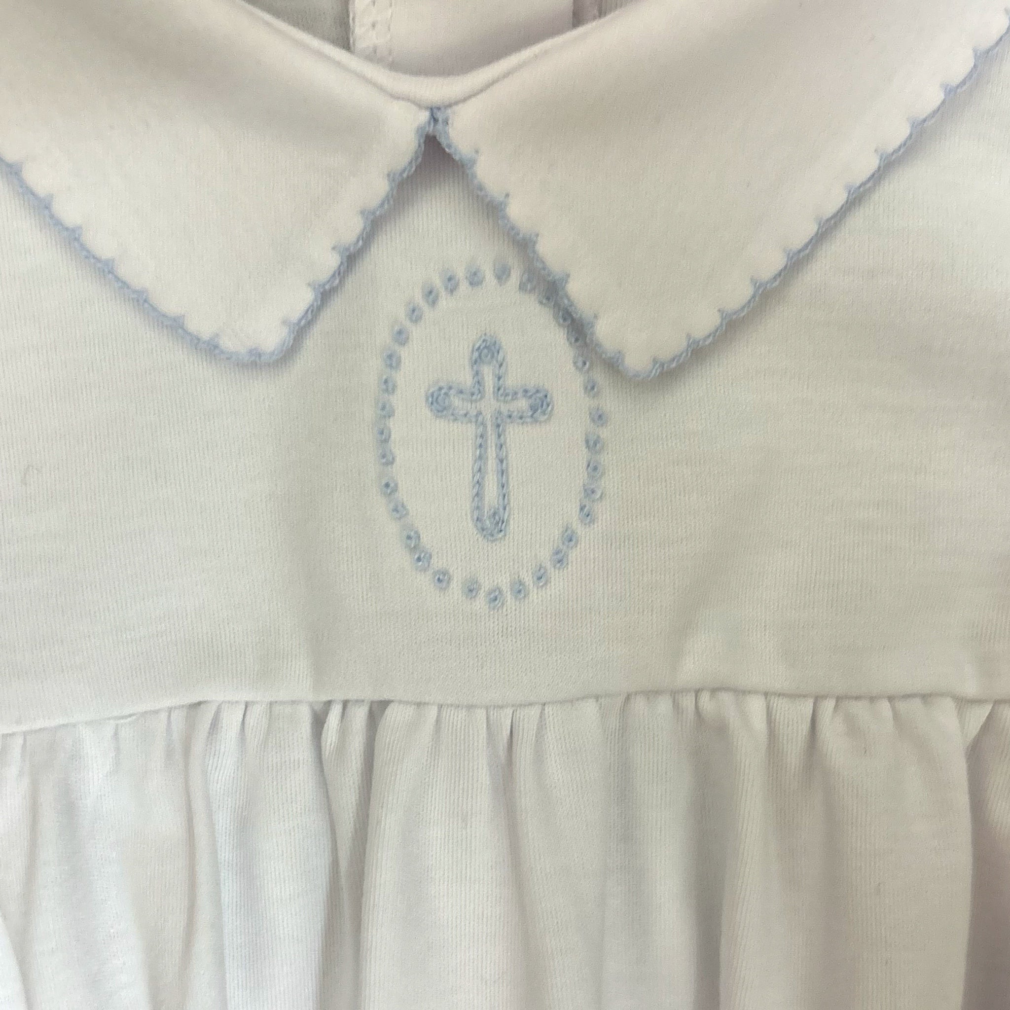 BLESSED EMBROIDERED COLLARED LONG SLEEVE GATHERED GOWN - LIGHT BLUE