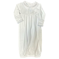 BLESSED EMBROIDERED COLLARED LONG SLEEVE GATHERED GOWN - LIGHT BLUE