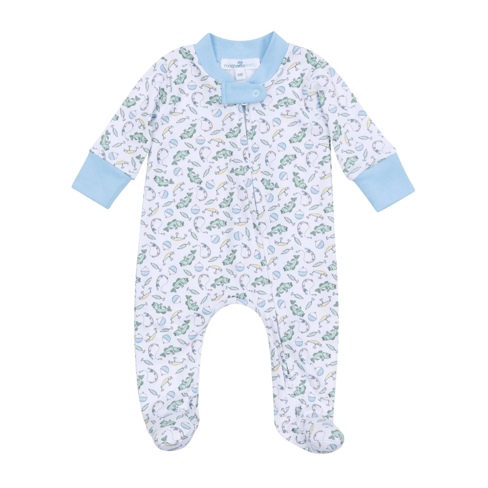 HOOK LINE AND SINKER ZIPPER FOOTIE - LIGHT BLUE
