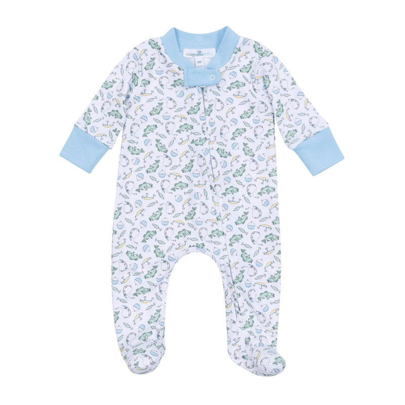 HOOK LINE AND SINKER ZIPPER FOOTIE - LIGHT BLUE