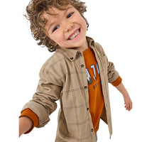 BOYS KHAKI PLAID CORDUROY BUTTON DOWN OVERSHIRT