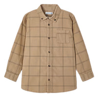 BOYS KHAKI PLAID CORDUROY BUTTON DOWN OVERSHIRT