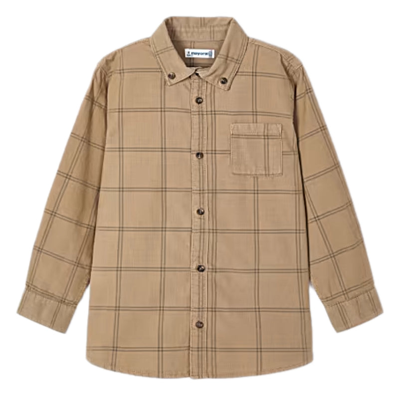 BOYS KHAKI PLAID CORDUROY BUTTON DOWN OVERSHIRT