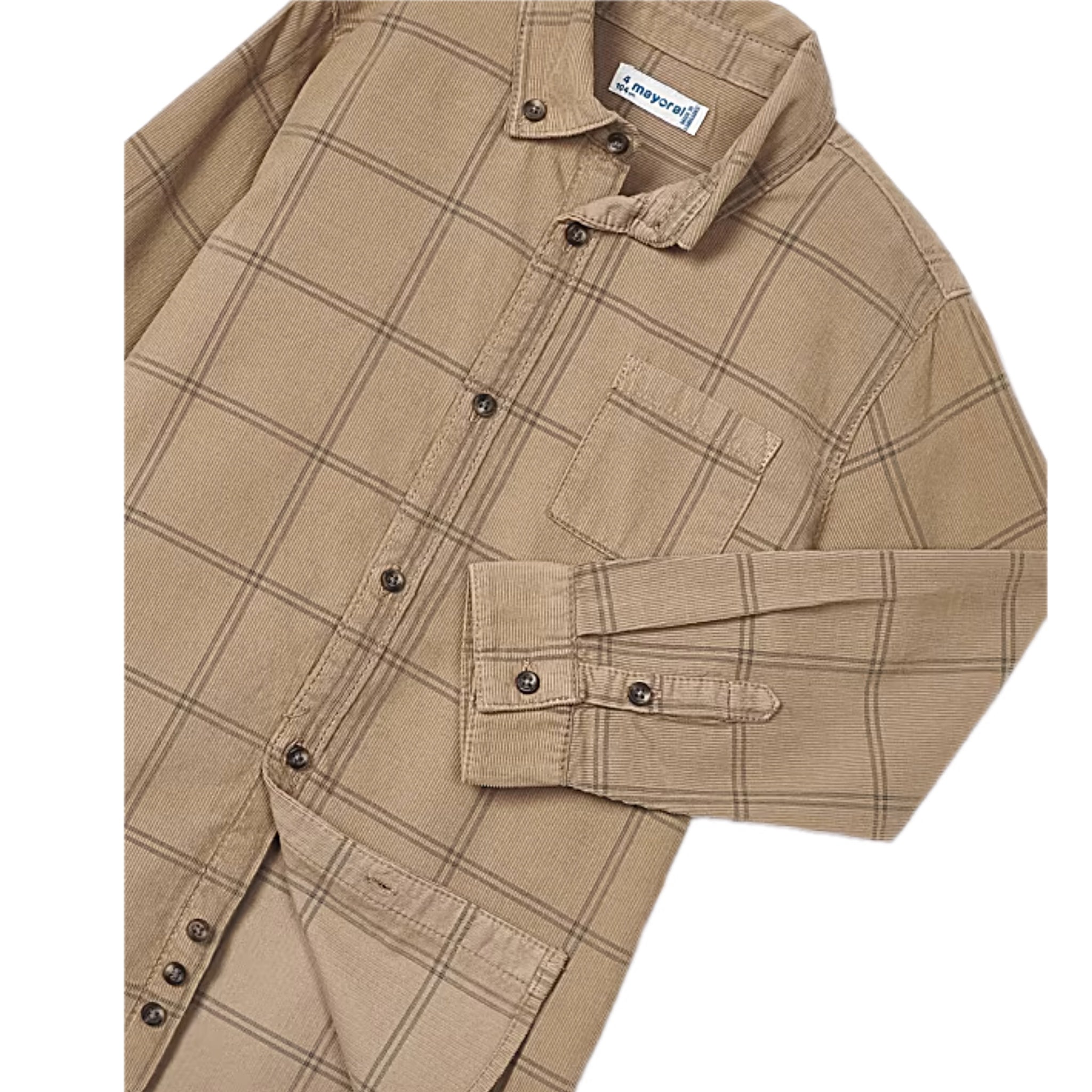 BOYS KHAKI PLAID CORDUROY BUTTON DOWN OVERSHIRT