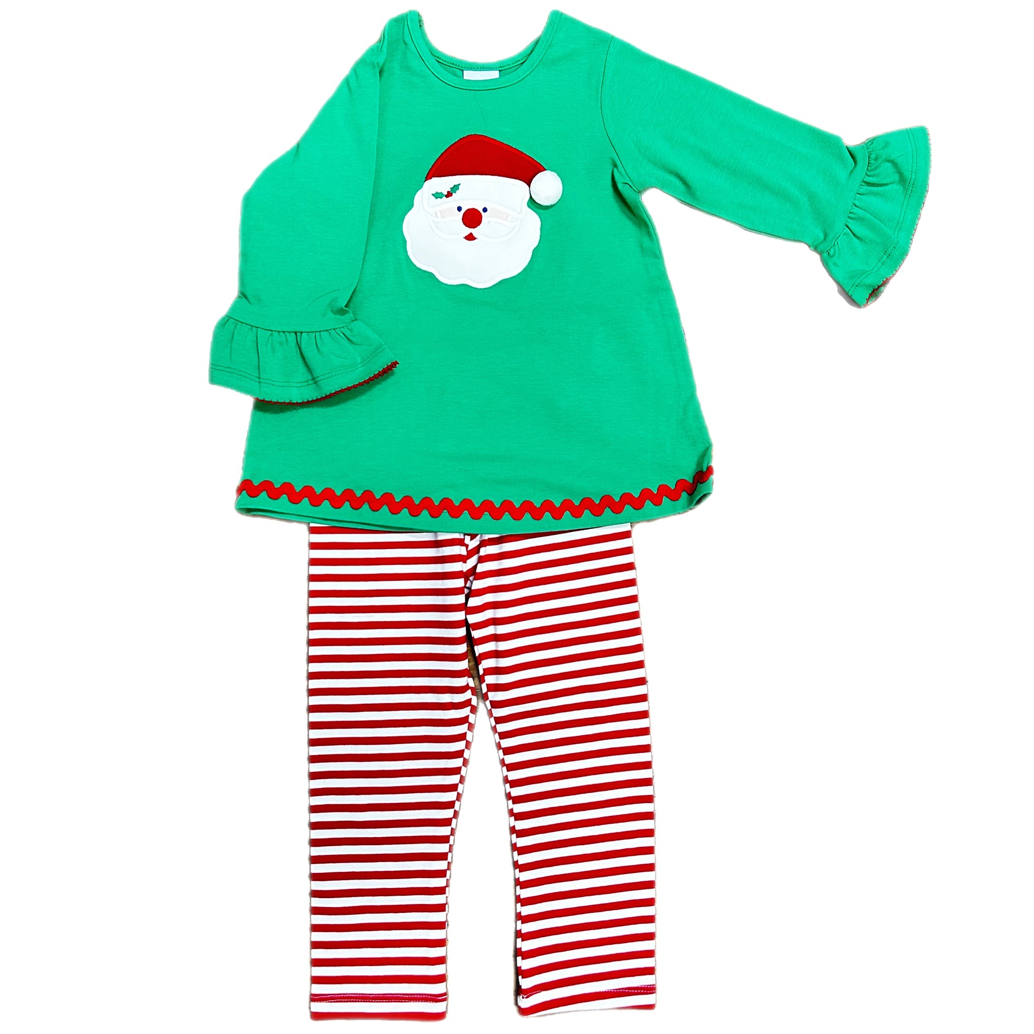SANTA APPLIQUE GIRLS TUNIC PANT SET