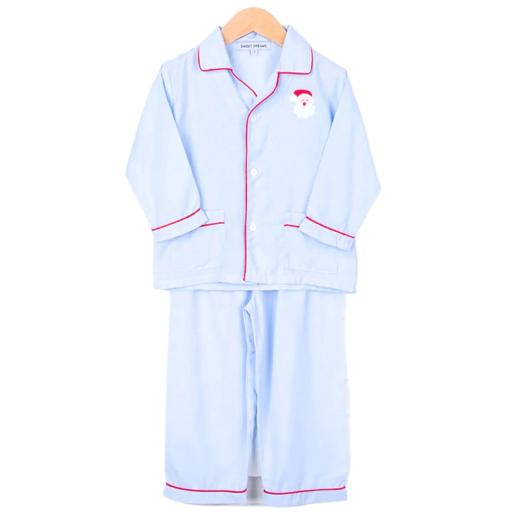 BLUE SANTA EMBROIDERED BOYS 2PC PAJAMAS