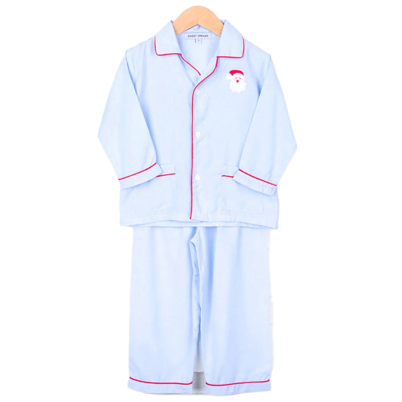 BLUE SANTA EMBROIDERED BOYS 2PC PAJAMAS