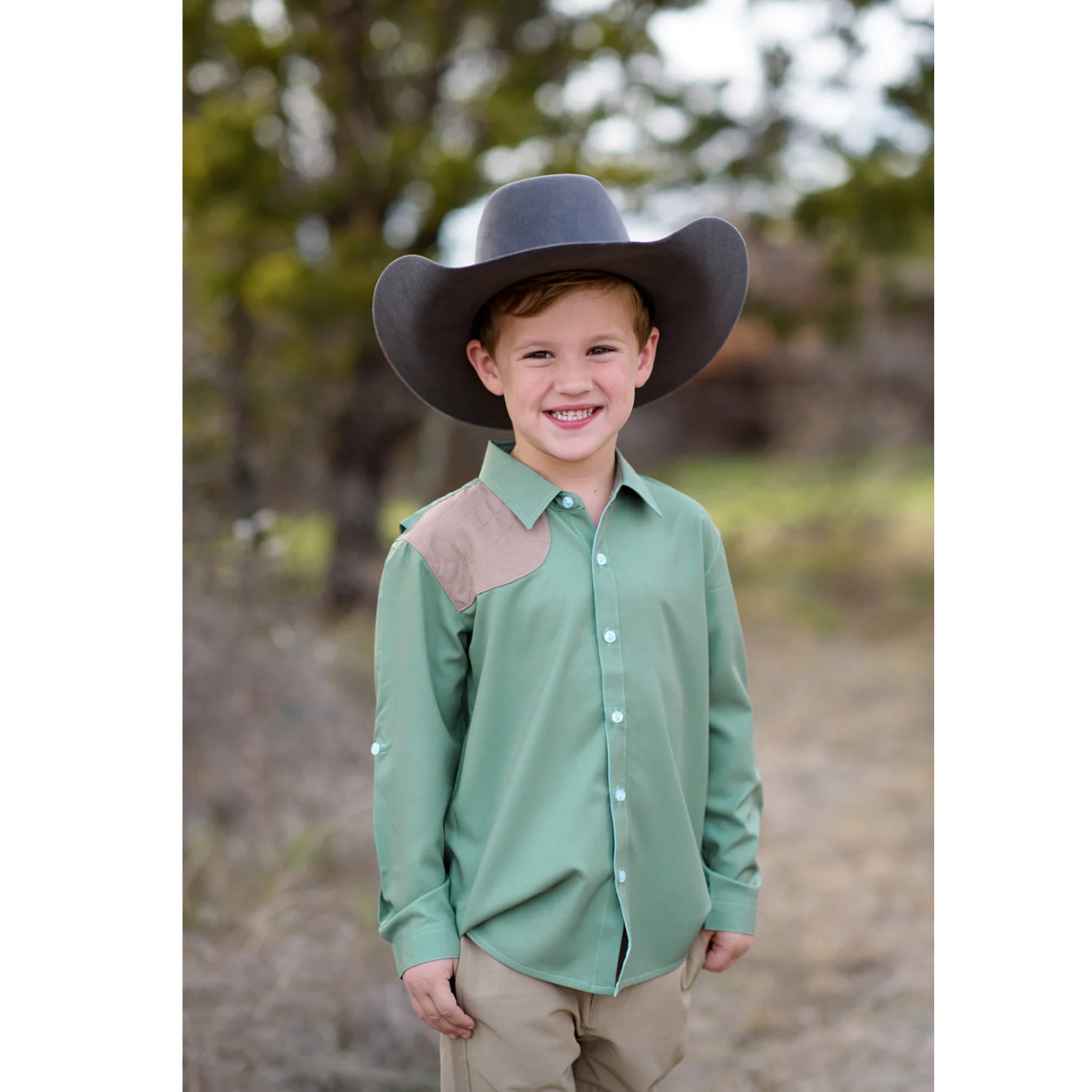 SAGE GREEN AND KHAKI LONG SLEEVE SHIRT