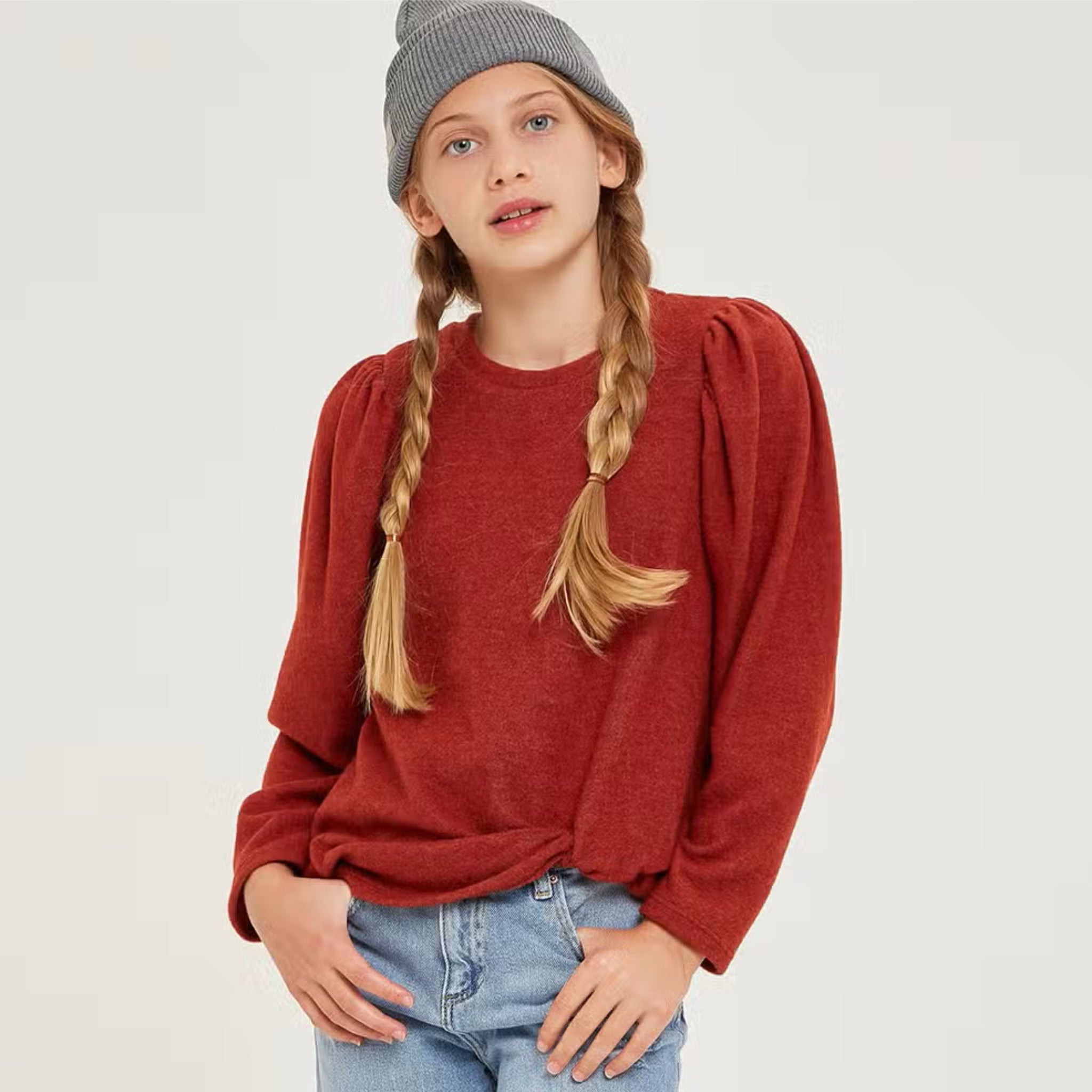 TWEEN RUST BALLON SLEEVE SWEATER