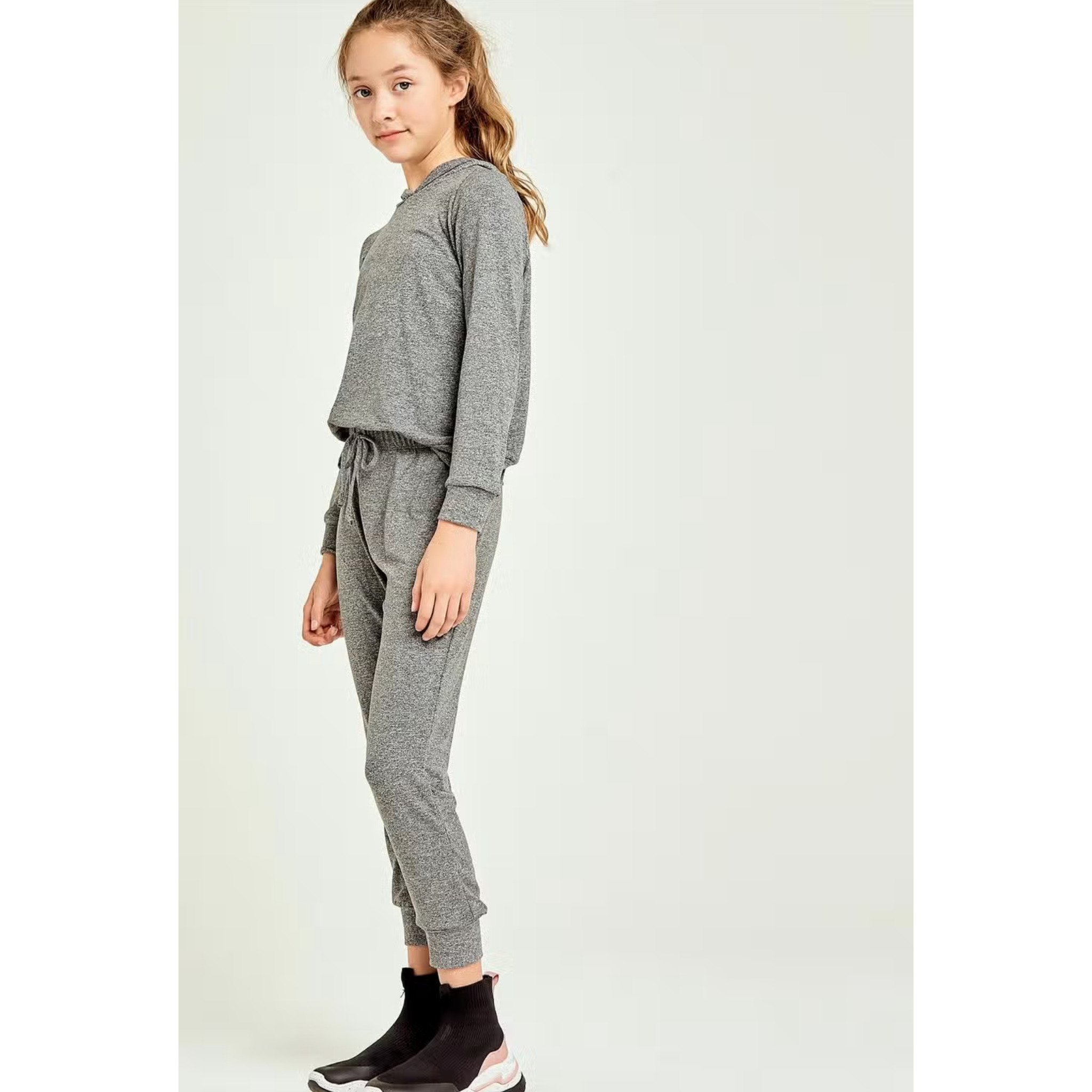 TWEEN HEATHER GREY HOODED JOGGER SET