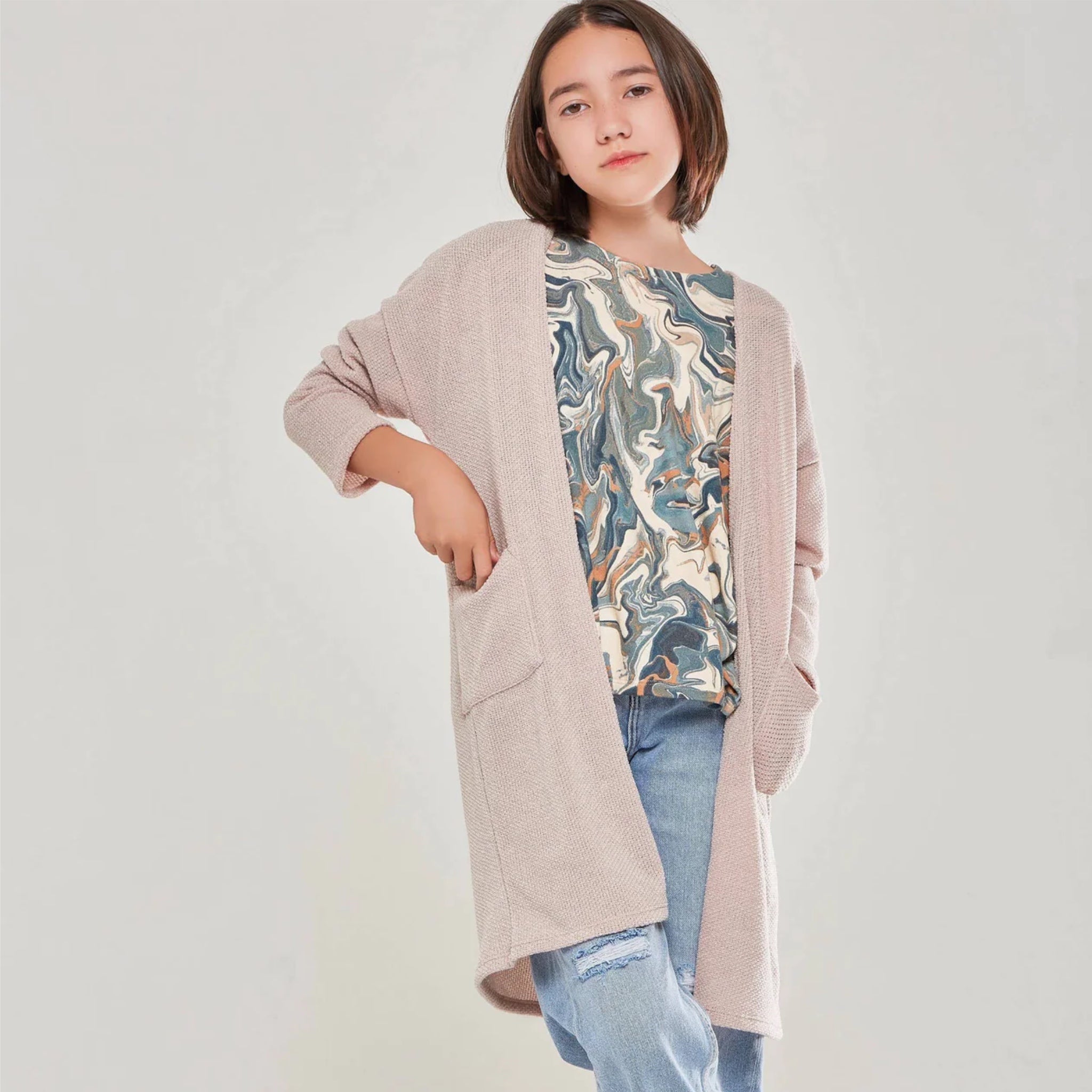 TWEEN TAUPE OPEN FRONT KNIT CARDIGAN