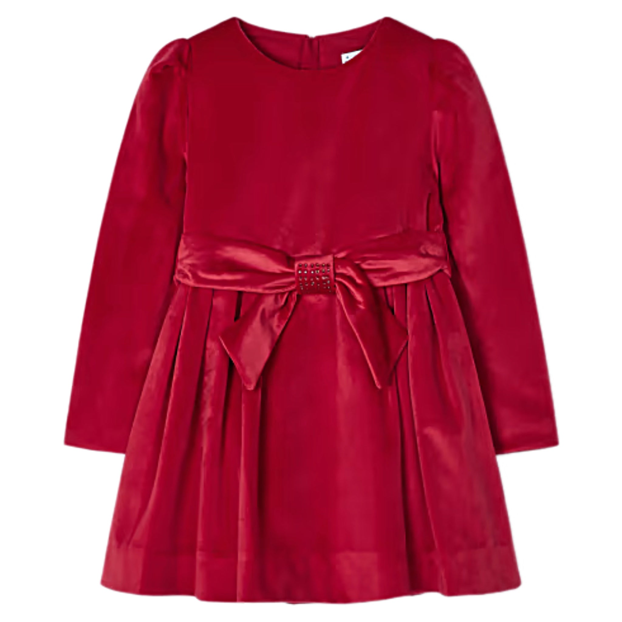 RED BELTED VELVET DRESS