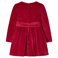 RED BELTED VELVET DRESS